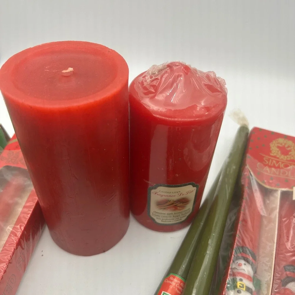 Vintage Christmas Candle Lot Red Green Taper Pillar Santa Snowman Ambria 12pc